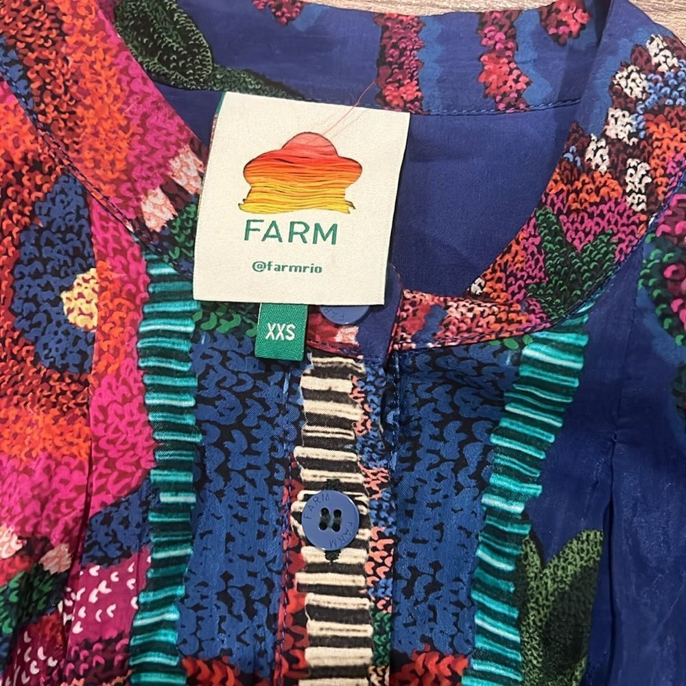 New FARM Rio Sunset Tapestry Belted Cotton Blend Minidress Sz XXS - Picture 7 of 8